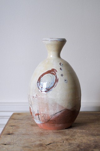 bottle, slip, underglaze, glazed earthenware, 2020