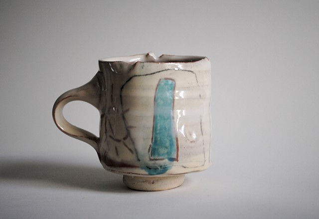 mug, glazed earthenware, slip, underglaze, 2019