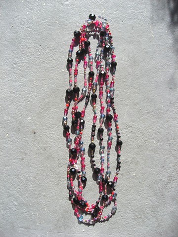 Black & magenta multiple wrap necklace
