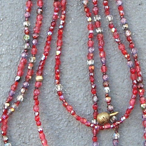 Detail, Ruby hue & brass necklace