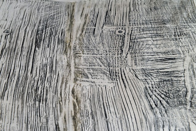 Graphite rubbing on silk of wooden bridge deck by Carmi Weingrod