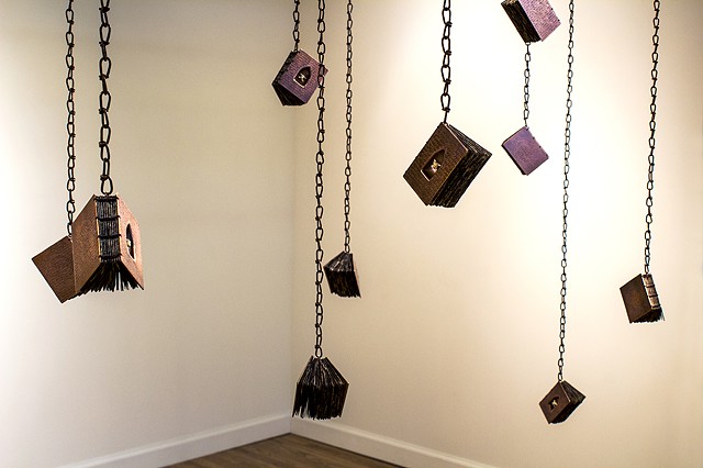 Hanging book installation