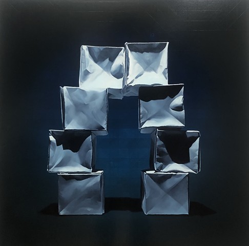 Paper Boxes: Composition in Cold Blue on Cobalt
