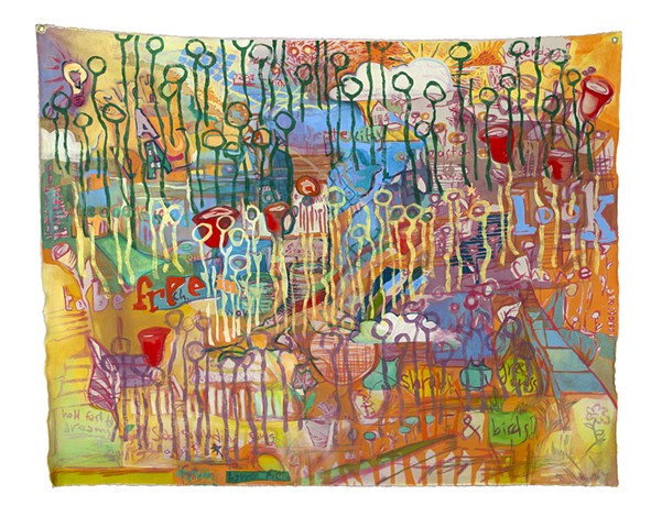 This painting was made as a response to concert "Songs of Our City", featuring pianist Julia Carey and vocalist Kelley Hollis, which can be viewed here: https://www.youtube.com/watch?v=tMCWQGiAbhs