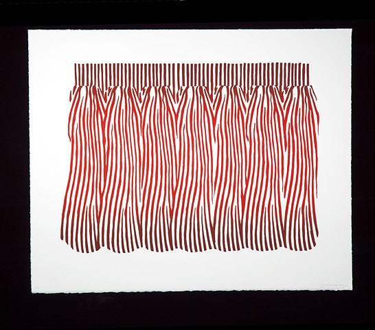 Janet Marcavage, Curtain (Red), screenprint on rag paper, 19.5 x 24"