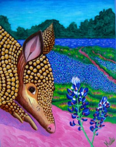 Armadillo with Bluebonnets