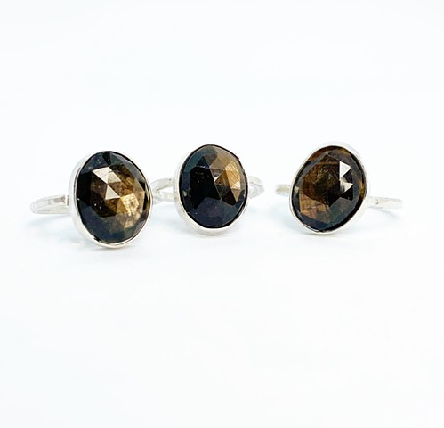 Rose cut golden sapphire, sterling silver (Price for one)