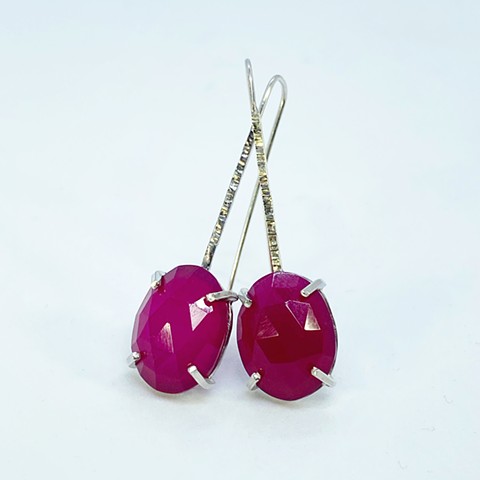 Neon Pink Rose Cut Chalcedony Earrings