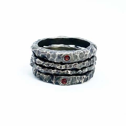 Cast Sterling Silver and Garnet Rings