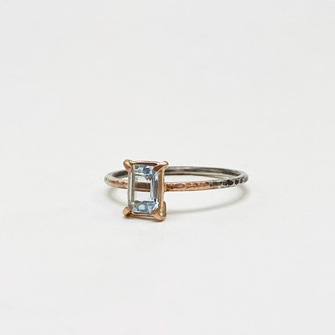 Aquamarine, 14K Rose Gold, and Sterling Silver Ring