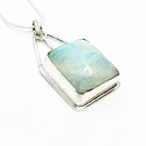 Rainbow moonstone and aqua chalcedony doublet on sterling silver chain