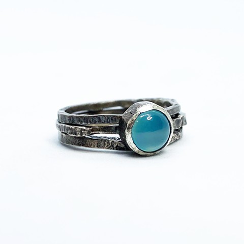Sterling Silver and Aqua Chalcedony Stacking Rings
