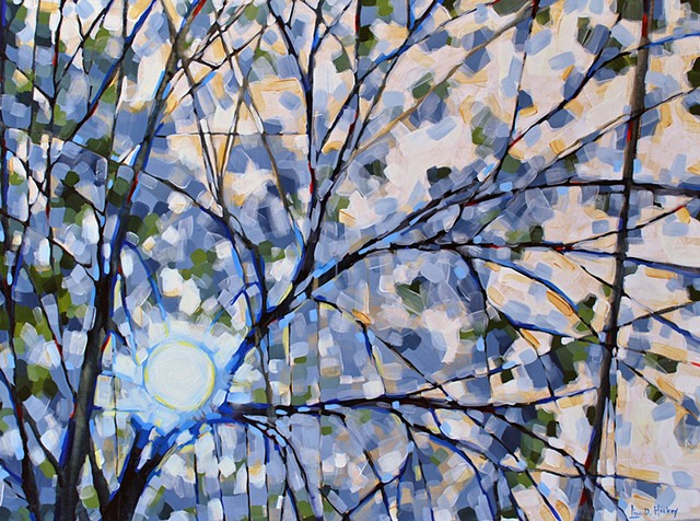 SOLD Twilight Through the Leaves, 48x36, acrylic on canvas