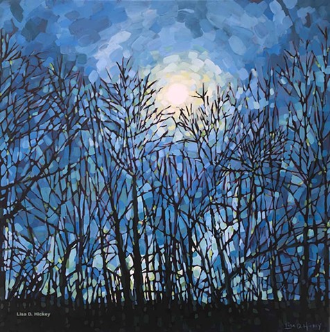 SOLD - Moonlight in the Forest, 36x36, Acrylic on canvas,