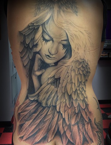 Ron Meyers - Nikki's Angel Back Piece Tattoo