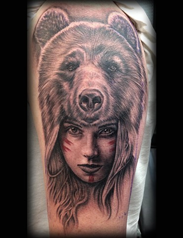 Ron Meyers - Indian Girl with Bear Headdress Tattoo