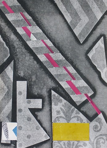 monotype collage gray pink yellow graphic vertical abstract stripes