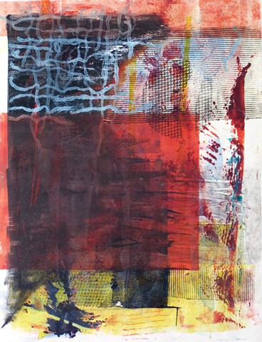 red black white monotype mixed media abstract multicolored vertical