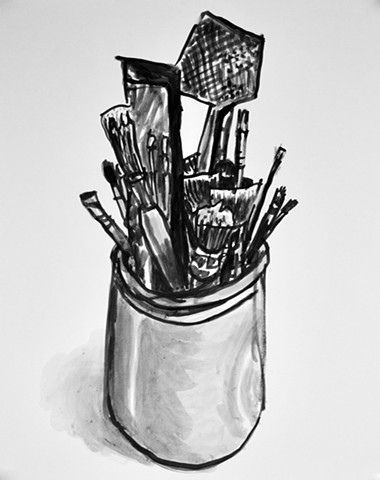 Ceramic jar w/ brushes