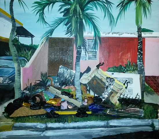 painting of trash in a house by Omar Velazquez 