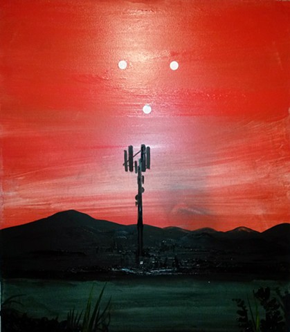 painting of communications antenna by Omar Velazquez 