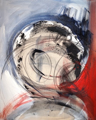 Colorful art modern abstract expressionist painting energy emotion red black blue white texture dramatic