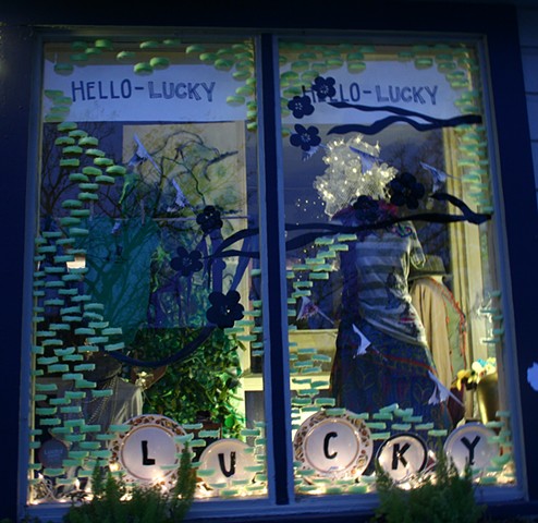Hello Lucky, Houston, Texas storefront designed by David Waddell.  pool noodles