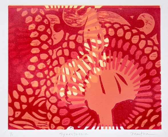 wood block print and stencil on paper