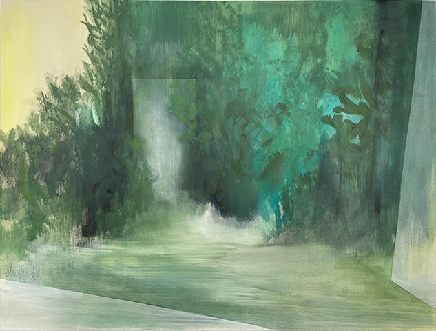 Maison, house, foret, nature, peinture, art contemporain, painting, porte, door, magical