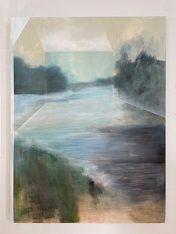 Maison, house, foret, nature, peinture, art contemporain, painting, riviere, river