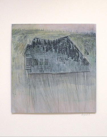 Maison, house, foret, nature, peinture, art contemporain, painting