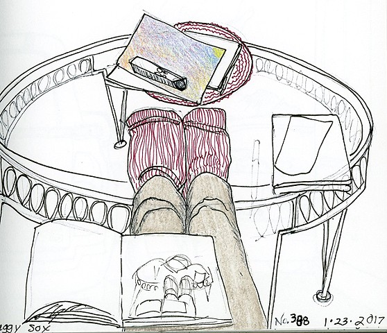 feet, coffee table, daily drawing, MaggieYee