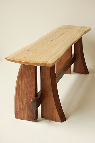 4 legged Sloop Bench
Walnut base with elm top
54 to 72" long

available in assorted hardwoods on walnut
and cherry bases