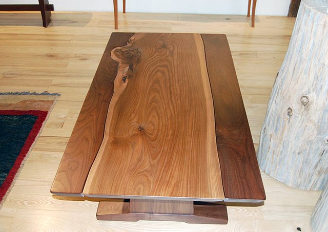 Elms Collection - English elm on walnut coffee table