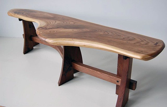6 legged Sloop bench series
walnut top on walnut base

available 54 to 72 inches long, assorted hardwoods on walnut and cherry bases

