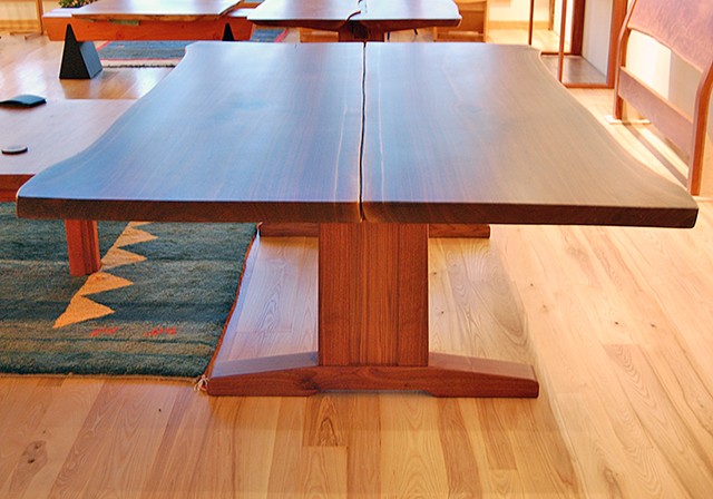 Walnut Trestle Table, book matched walnut slabs 60 x 100 x 30 " h.