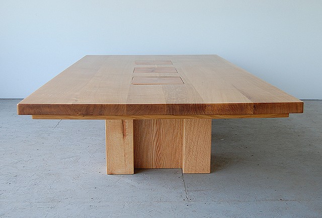 Topography series coffee table, white oak on red oak posts.  42 x 84" .