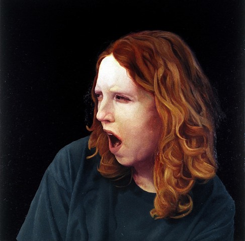 oil painting representational realistic portrait self-portrait dark evocative female women hext redhead red hair gaping flemish northern renaissance