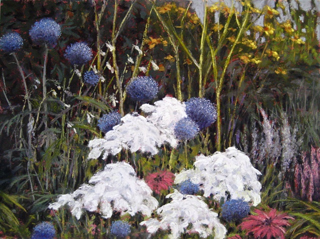Pastel painting of a Provincetown garden