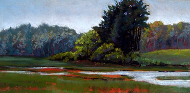 plein air pastel landscape of parsons beach marsh