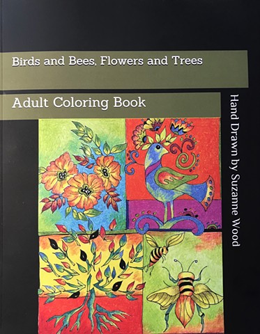 Adult Coloring Book hand drawn pen and inks by Artist/Illustrator Suzanne Wood