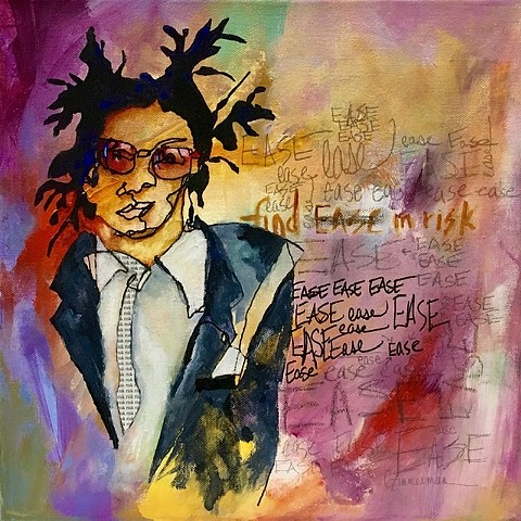 Blind contour Basquiat mixed media