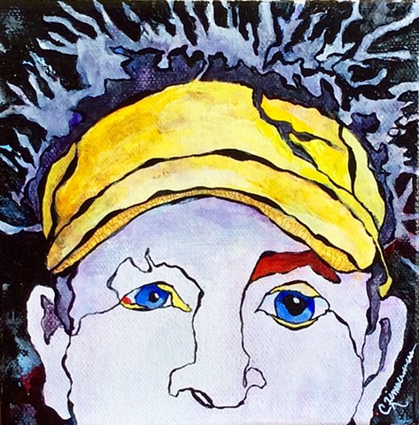 acrylic painting, modern art, contour drawing, mixed media, cancer, skin cancer, brother, golfer