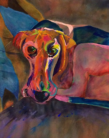 Acrylic painting, mixed media, modern art, dog, beagle, abstract, colorful dog
