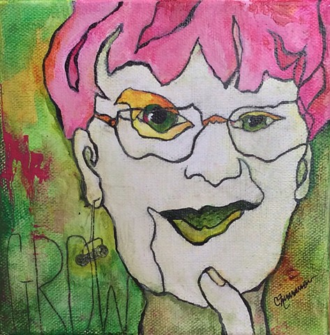 Modern art, abstract portrait, contour drawing, acrylic, mixed media, cancer, breast cancer