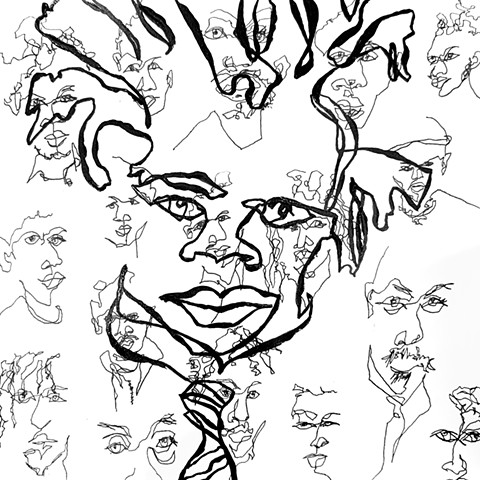 Blind contour, Basquiat abstract portrait