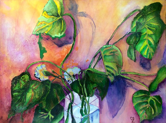 acrylic painting, contemporary art, Cindi Zimmerman, plant, colorful