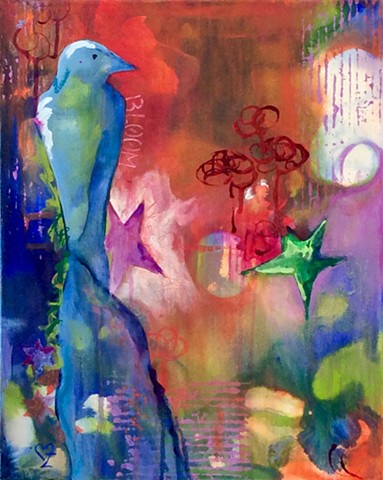 acrylic painting, contemporary art, intuitive abstract, bird, Cindi zimmerman