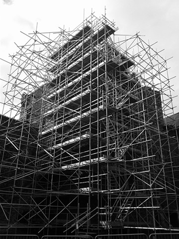 Black and white smart phone photo of scaffold