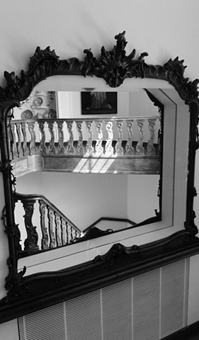 black and white, photo, Mirror, reflection, stairway, museum, The Netherlands